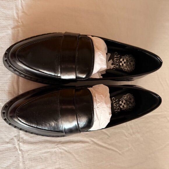 Vince Camuto Echika Black Italian Patent Leather Platform Block Heel Loafer Size - Picture 3 of 11